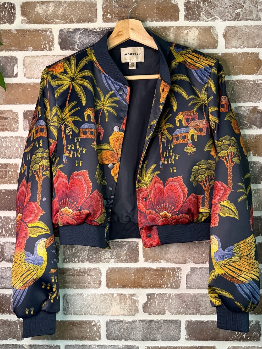 Industry Small Floral Bomber Jacket - Tropical Bird Floral